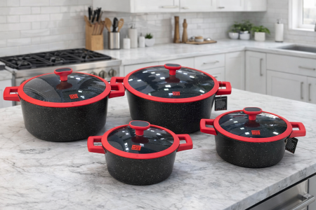 طقم طناجر UCC LIFE ٨ قطع احمر