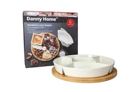 طقم صحون ضيافة مع قاعدة خشب Danny Home